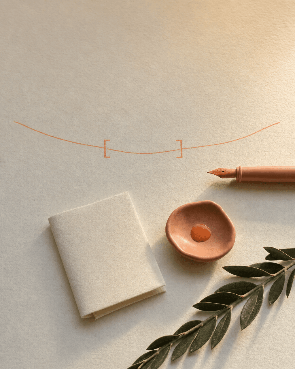 Bone-cream Papier mit peach Wangen-Kontur-Skizze und peach Klammern, die die Teil-Resektionszone markieren — Symbol der konservativen Resektion